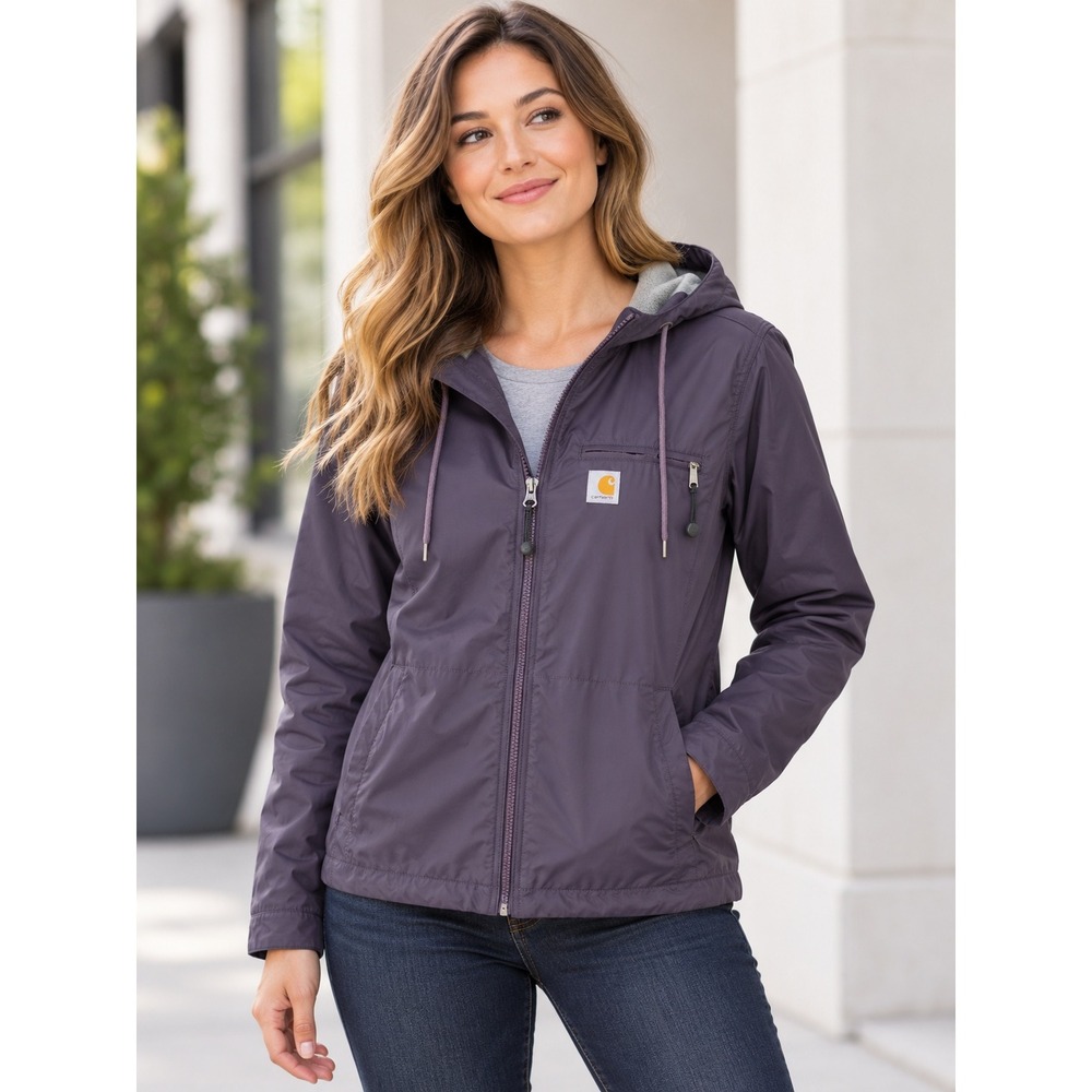 Carhartt Hooded Jacket Women Size Small Purple Fleece Lined Full Zip Gorpcore
